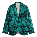 Turquoise Leaf Print Men's Cotton Blazer
