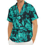 Turquoise Leaf Print Men's Deep V-Neck Shirt