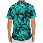 Turquoise Leaf Print Men's Deep V-Neck Shirt