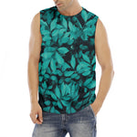 Turquoise Leaf Print Men's Fitness Tank Top