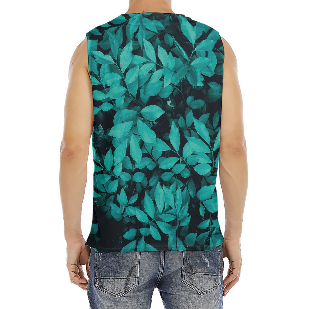 Turquoise Leaf Print Men's Fitness Tank Top