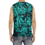 Turquoise Leaf Print Men's Fitness Tank Top
