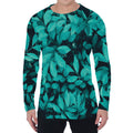 Turquoise Leaf Print Men's Long Sleeve T-Shirt