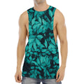 Turquoise Leaf Print Men's Muscle Tank Top
