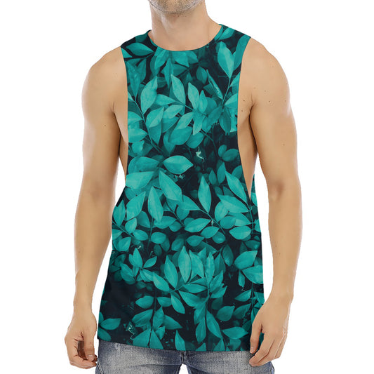 Turquoise Leaf Print Men's Muscle Tank Top