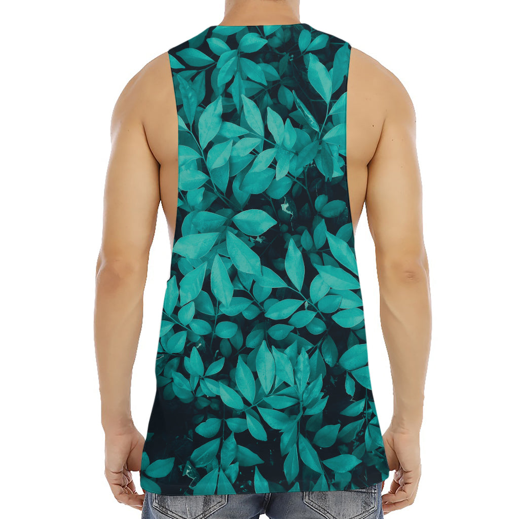 Turquoise Leaf Print Men's Muscle Tank Top