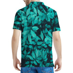 Turquoise Leaf Print Men's Polo Shirt