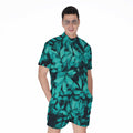 Turquoise Leaf Print Men's Romper