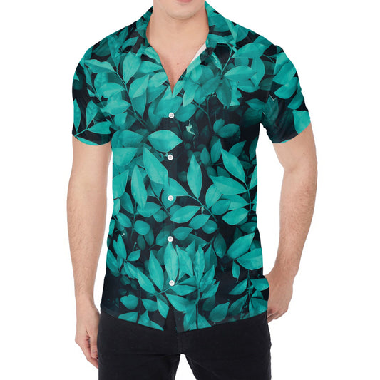 Turquoise Leaf Print Men's Shirt