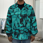 Turquoise Leaf Print Men's Shirt Jacket