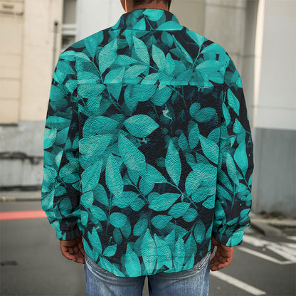 Turquoise Leaf Print Men's Shirt Jacket