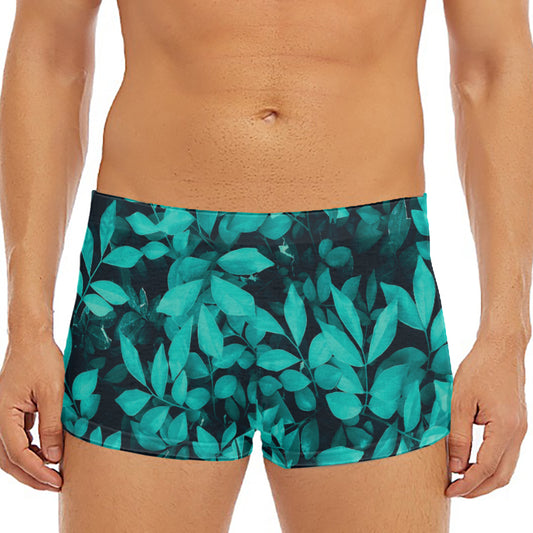 Turquoise Leaf Print Men's Short Boxer Briefs