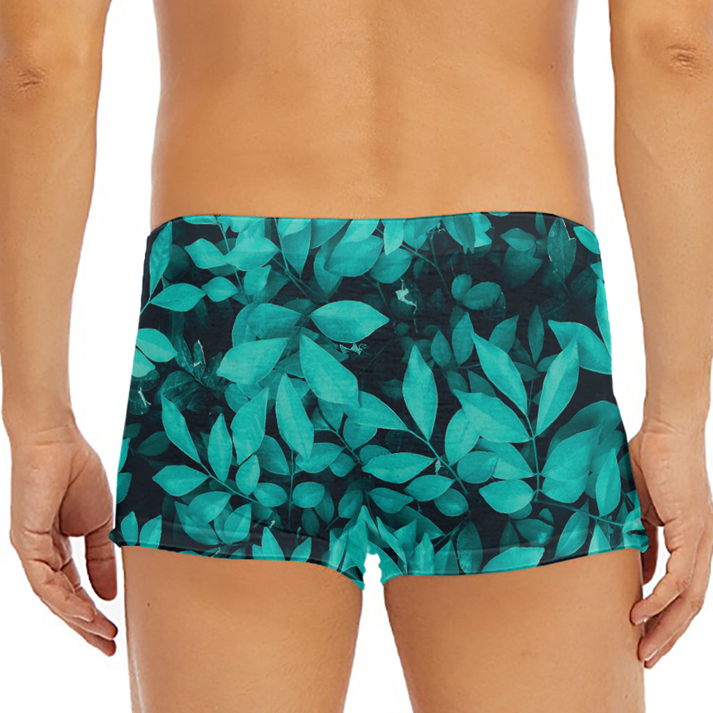Turquoise Leaf Print Men's Short Boxer Briefs