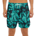 Turquoise Leaf Print Men's Split Running Shorts