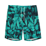 Turquoise Leaf Print Men's Sports Shorts