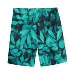 Turquoise Leaf Print Men's Sports Shorts
