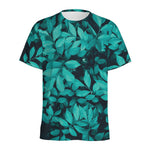 Turquoise Leaf Print Men's Sports T-Shirt