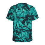 Turquoise Leaf Print Men's Sports T-Shirt