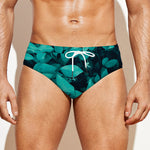 Turquoise Leaf Print Men's Swim Briefs