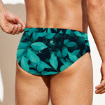 Turquoise Leaf Print Men's Swim Briefs