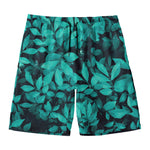 Turquoise Leaf Print Men's Swim Trunks