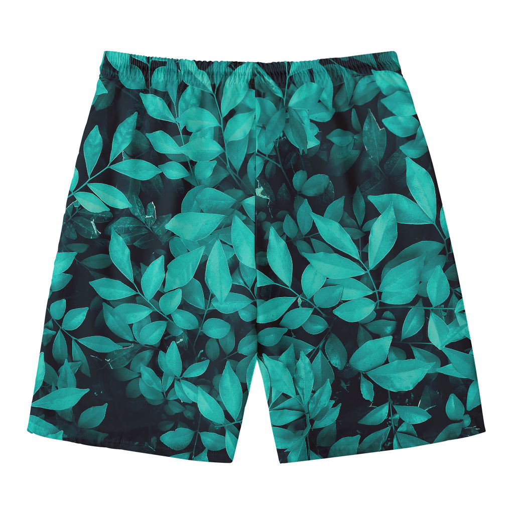 Turquoise Leaf Print Men's Swim Trunks