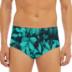 Turquoise Leaf Print Men's Triangle Swim Briefs