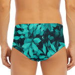 Turquoise Leaf Print Men's Triangle Swim Briefs