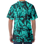 Turquoise Leaf Print Men's Velvet T-Shirt