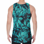 Turquoise Leaf Print Men's Velvet Tank Top