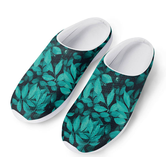 Turquoise Leaf Print Mesh Casual Shoes