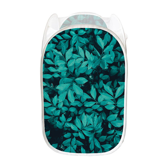 Turquoise Leaf Print Mesh Laundry Hamper