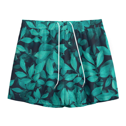 Turquoise Leaf Print Mesh Shorts