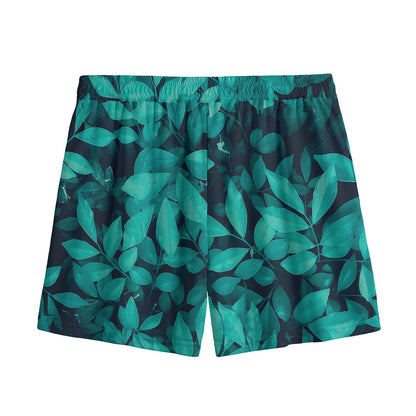 Turquoise Leaf Print Mesh Shorts