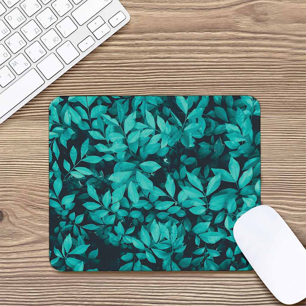 Turquoise Leaf Print Mouse Pad