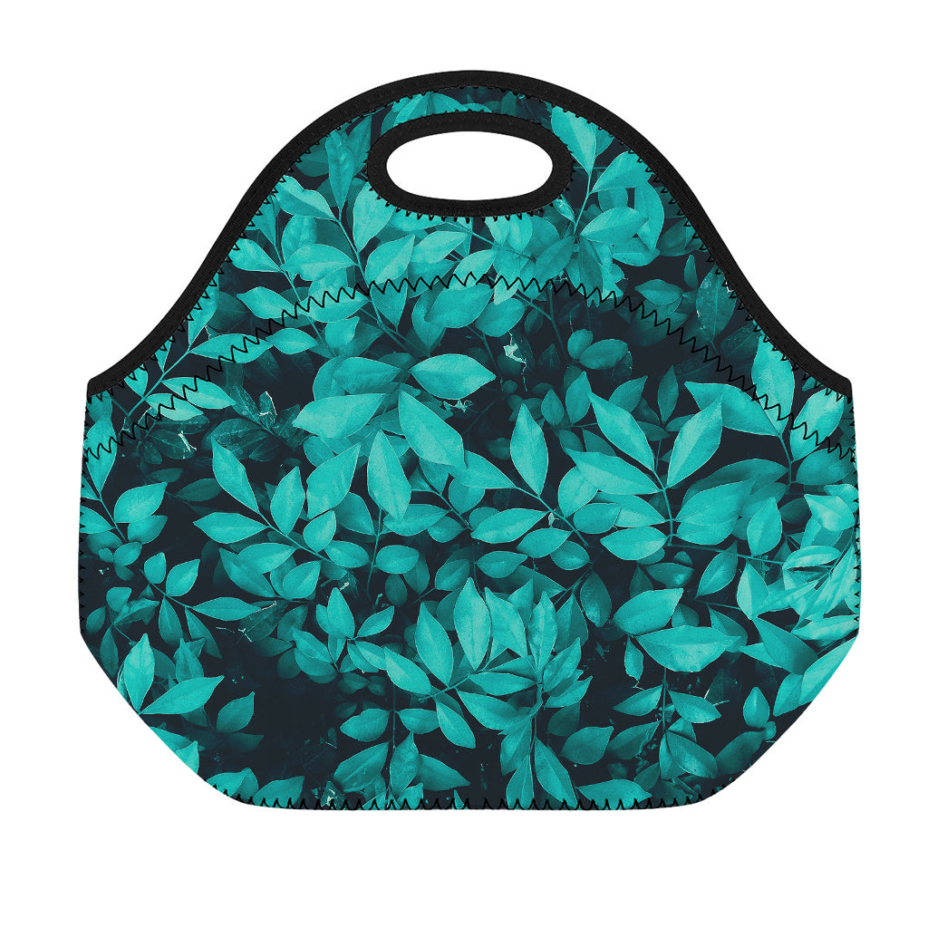 Turquoise Leaf Print Neoprene Lunch Bag