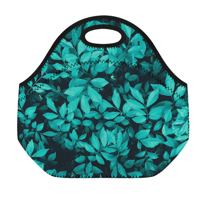 Turquoise Leaf Print Neoprene Lunch Bag