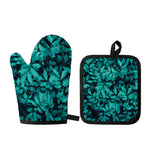Turquoise Leaf Print Oven Mitt And Pot Holder Set