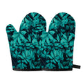 Turquoise Leaf Print Oven Mitts