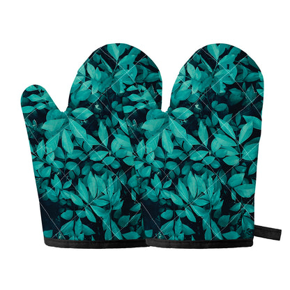 Turquoise Leaf Print Oven Mitts