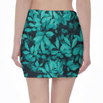 Turquoise Leaf Print Pencil Mini Skirt