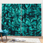 Turquoise Leaf Print Pencil Pleat Curtains