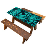 Turquoise Leaf Print Picnic Table Cover