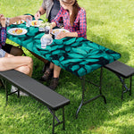 Turquoise Leaf Print Picnic Table Cover