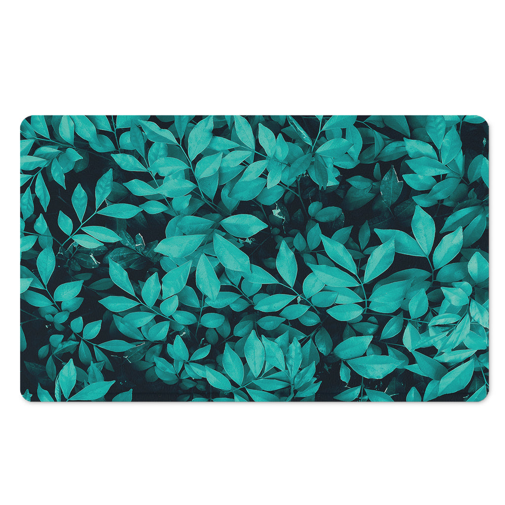 Turquoise Leaf Print Polyester Doormat