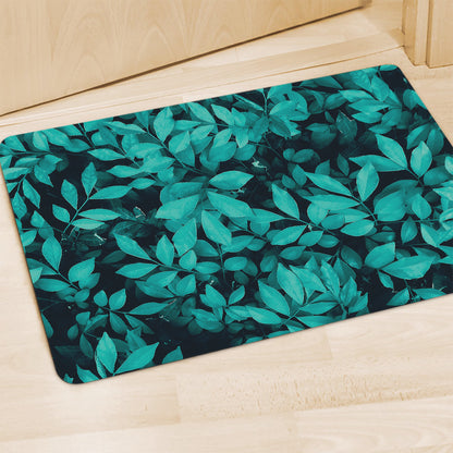 Turquoise Leaf Print Polyester Doormat