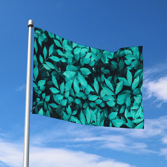 Turquoise Leaf Print Polyester Flag