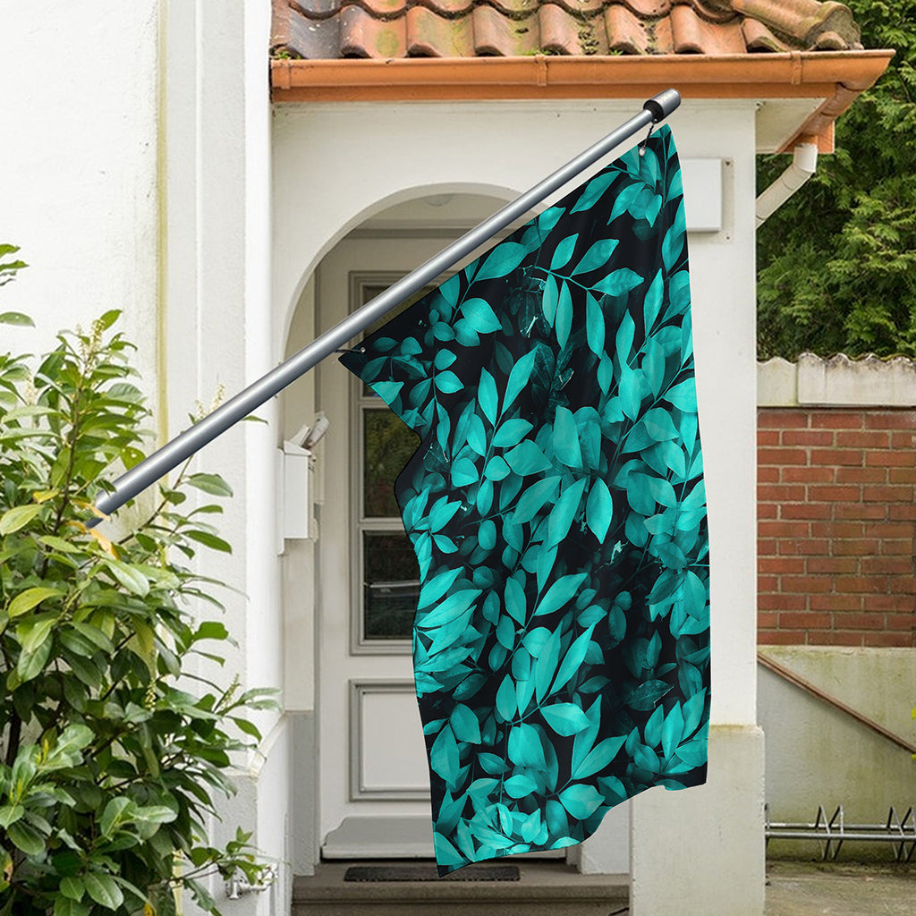 Turquoise Leaf Print Polyester Flag