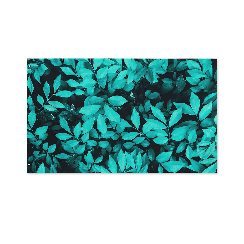 Turquoise Leaf Print Polyester Flag