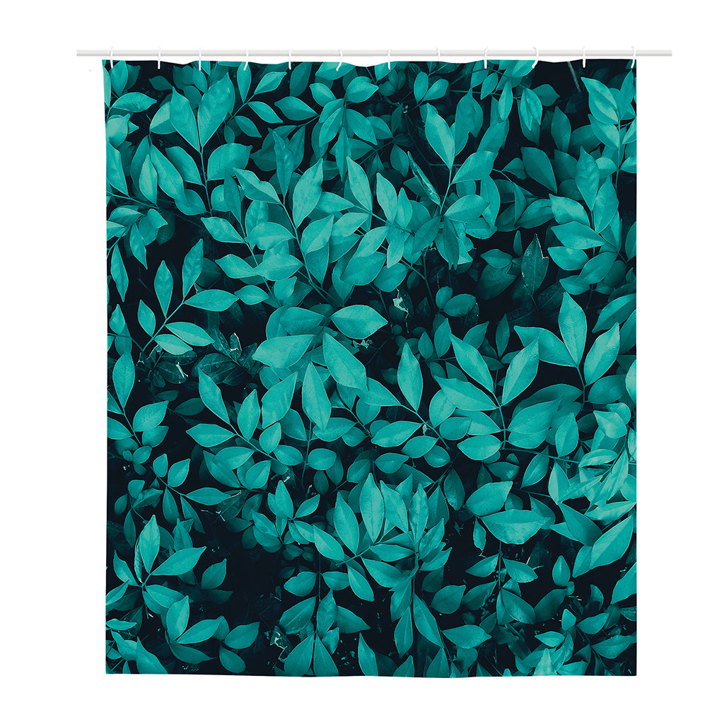 Turquoise Leaf Print Polyester Shower Curtain